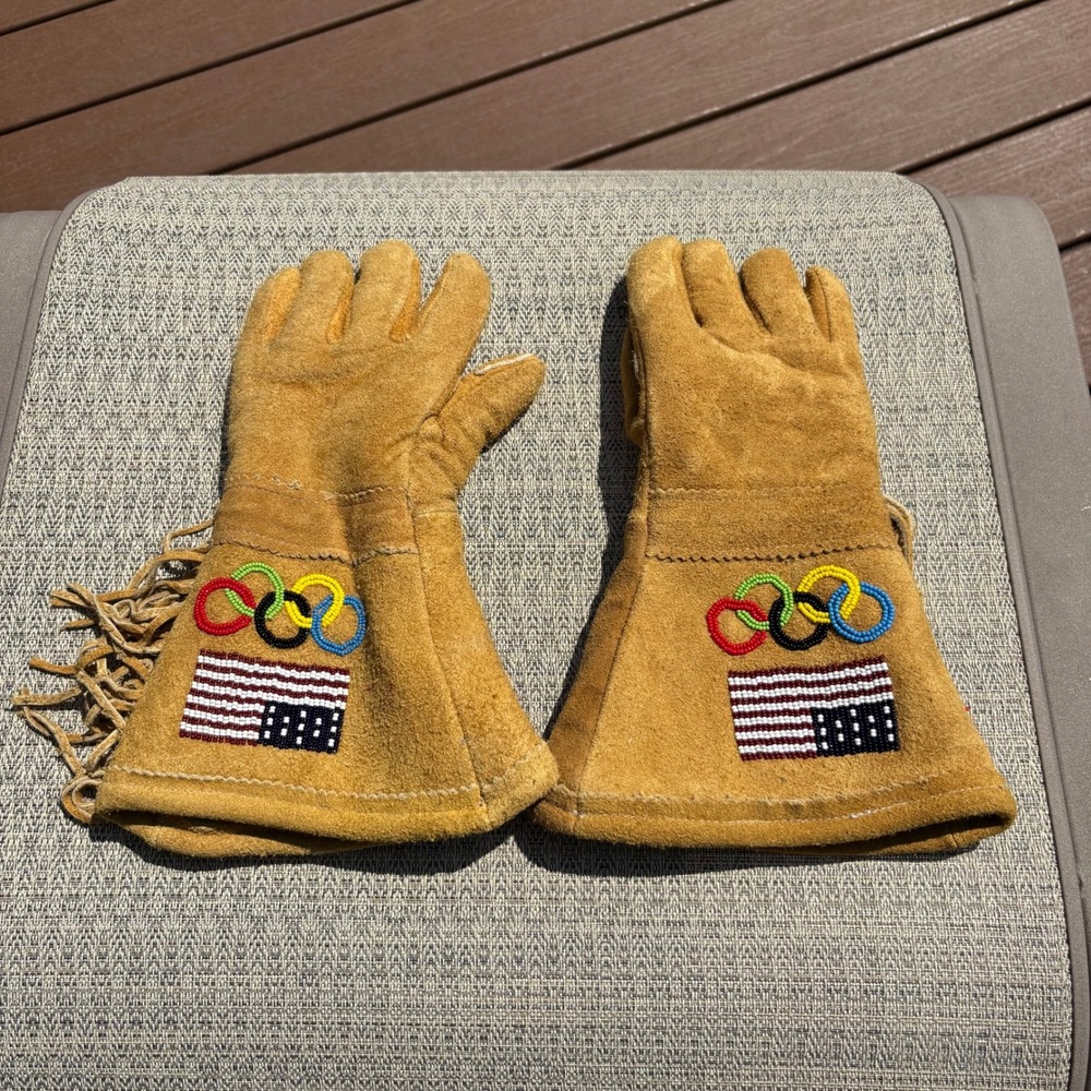 Polo Ralph Lauren Olympic Gloves Unisex L Tan Leather Excellent Beaded Fringe